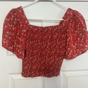 Japna Red Floral Smocked Blouse